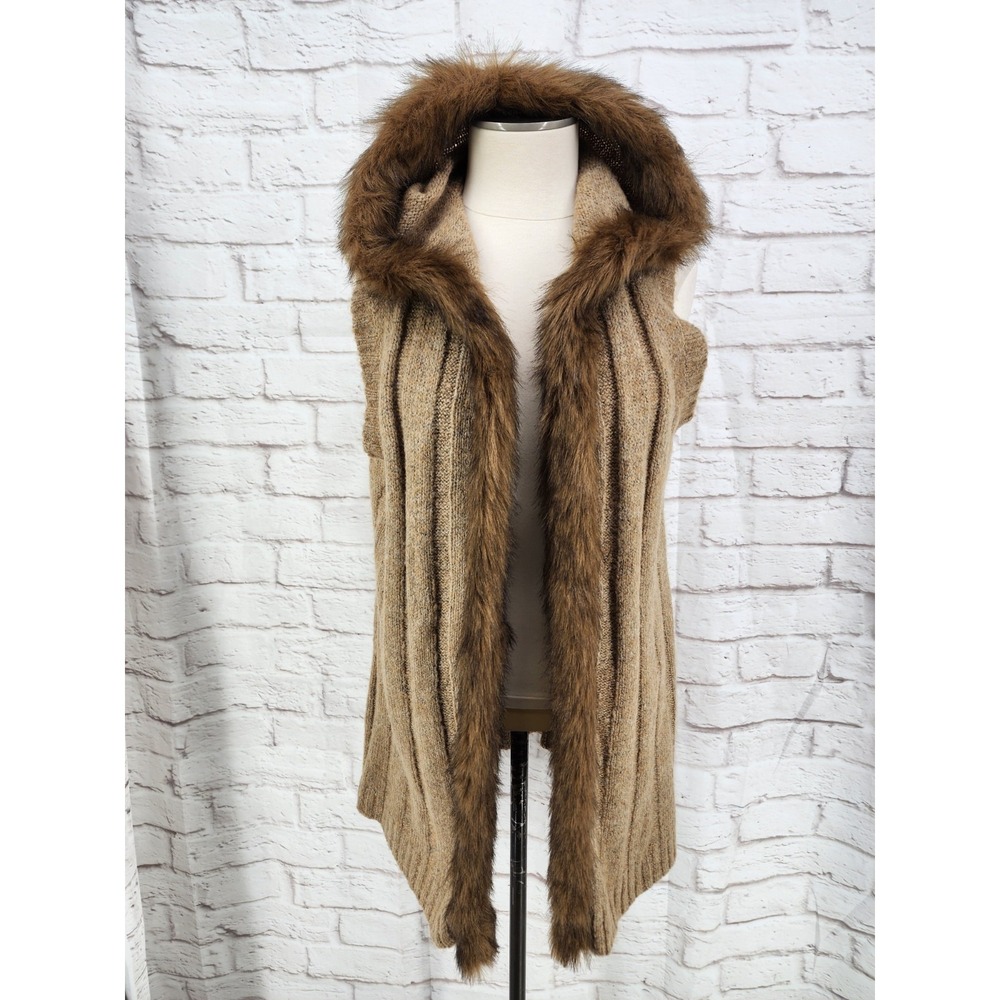 Vintage Y2K Penny Lane Cardigan Faux Fur Trim‎ Bratz Fairy Grunge Brown Sz Large